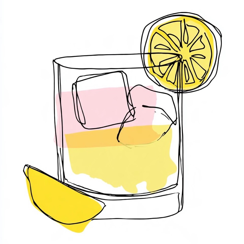 Illustration of a lemon drop with a lemon wheel and a lemon wedge